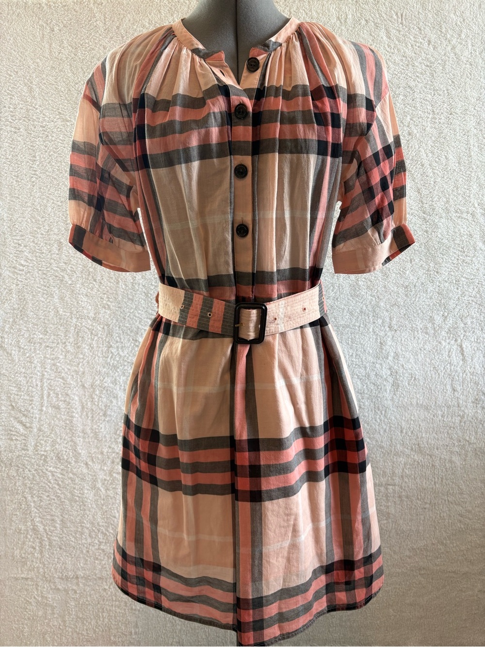 Burberry Plaid Check Knee Length Cotton Dress w Matching Belt Size 4